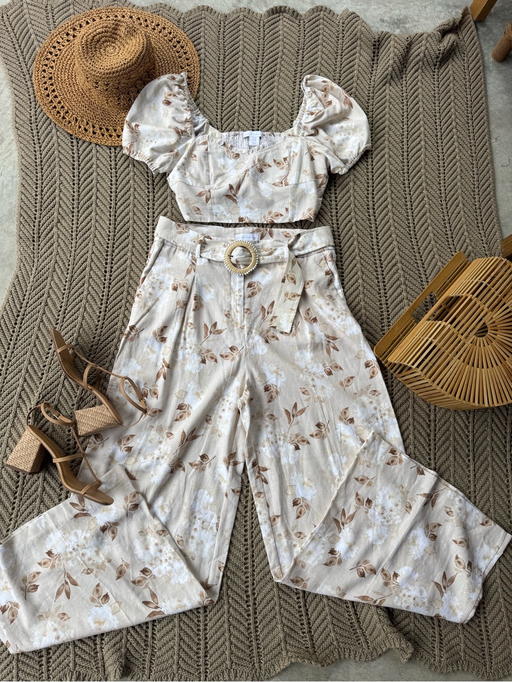 House of Harlow 1960 Floral Linen Blend Two Piece Set Size 10 Resort Coastal - Picture 2 of 12